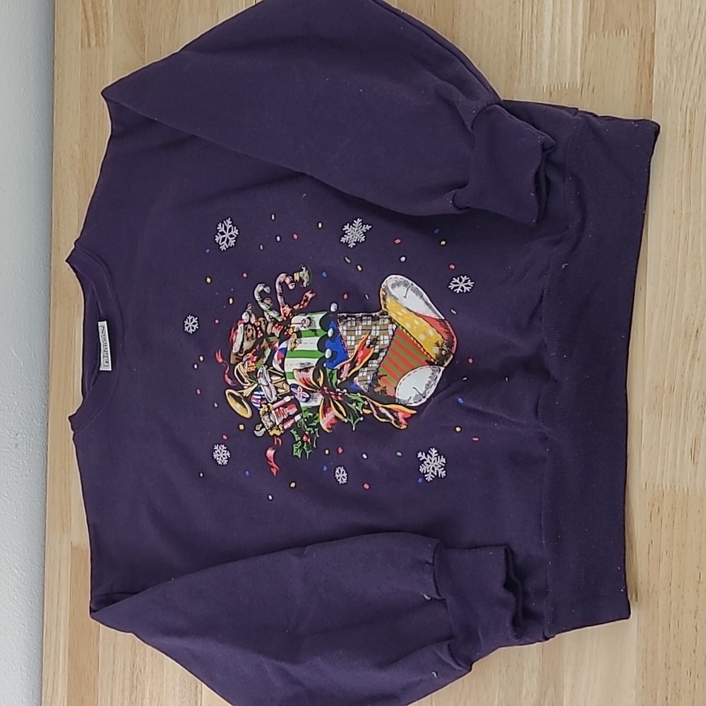 Unique Vintage image Chistmas sweatshirt Purple Excellent condition - Picture 2 of 7